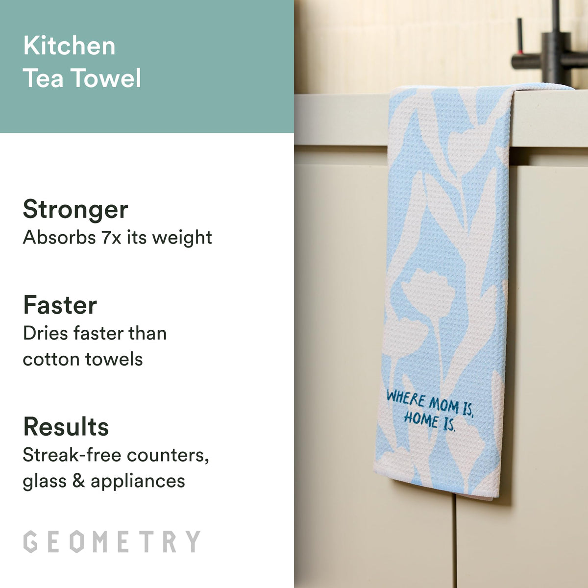 GEOMETRY Tea Towels ultra-absorbent microfiber soaks up spills efficiently.
