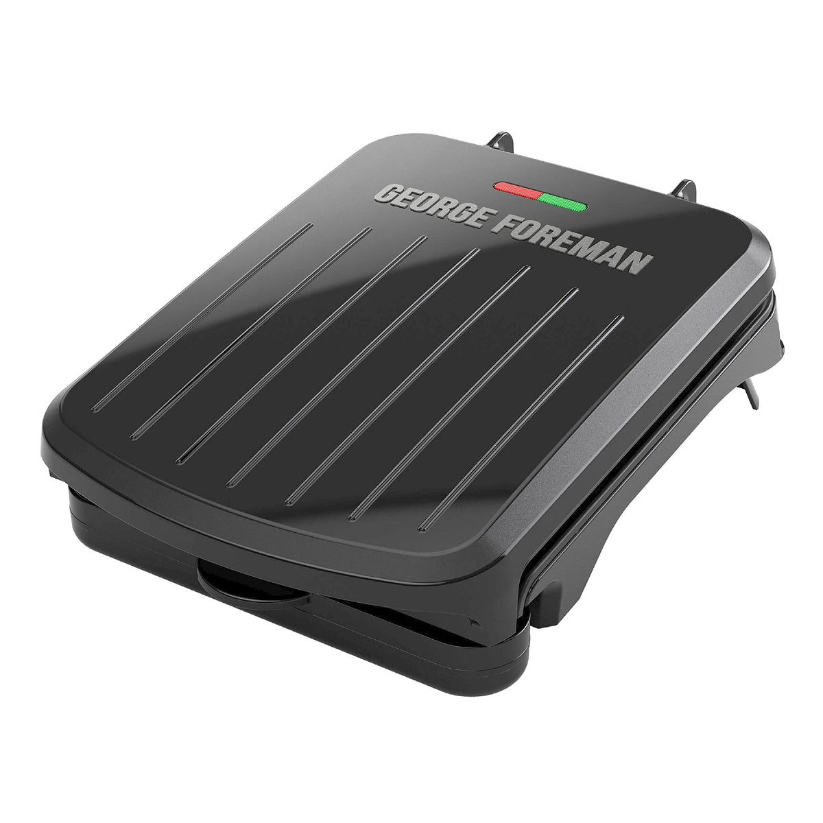 George Foreman Compact 2-Serving Grill top view enables quick, space-saving meals.