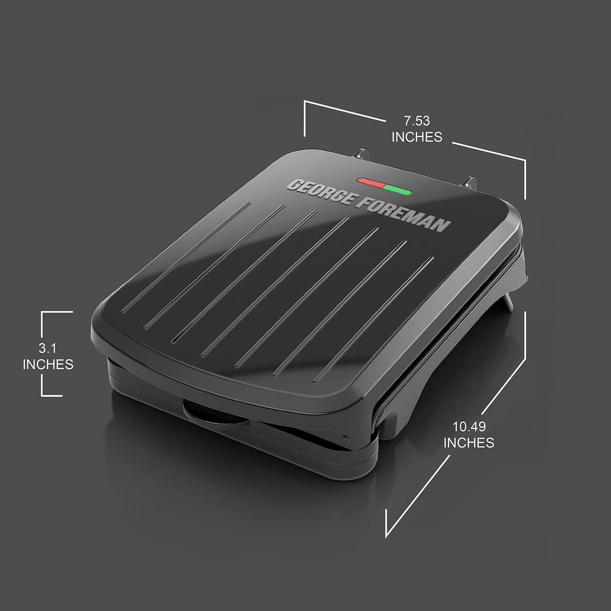 George Foreman Compact easy-clean design simplifies cleanup after cooking.