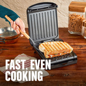 George Foreman Compact vertical storage keeps counters neat in small kitchens.