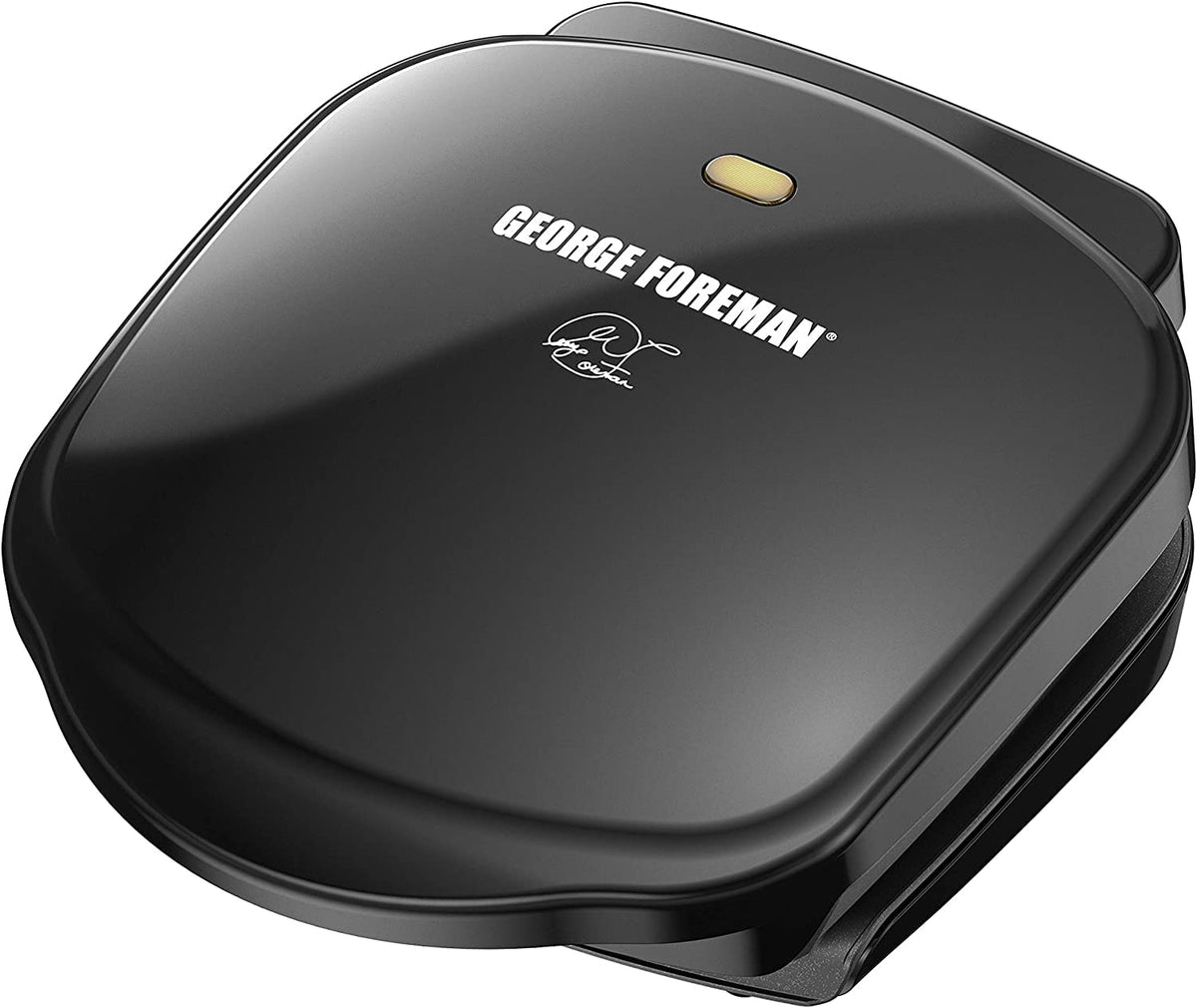 George Foreman GR10B compact grill exterior showing small footprint for dorm use