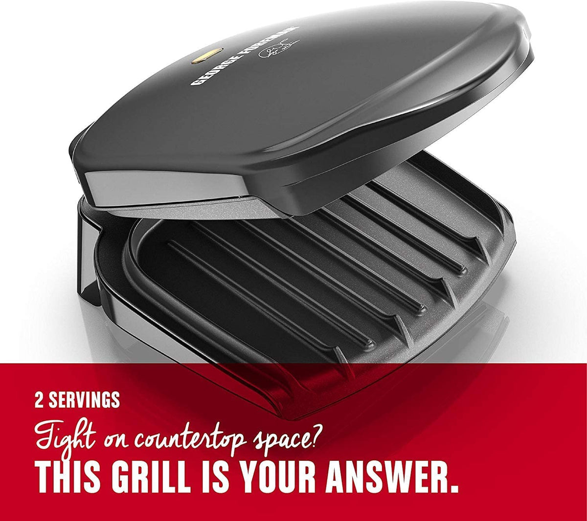 George Foreman GR10B cooking surface in action with sear marks