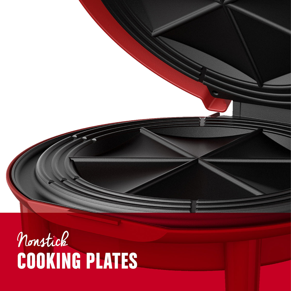 George Foreman Quesadilla Maker red lid open showing deep-dish pockets