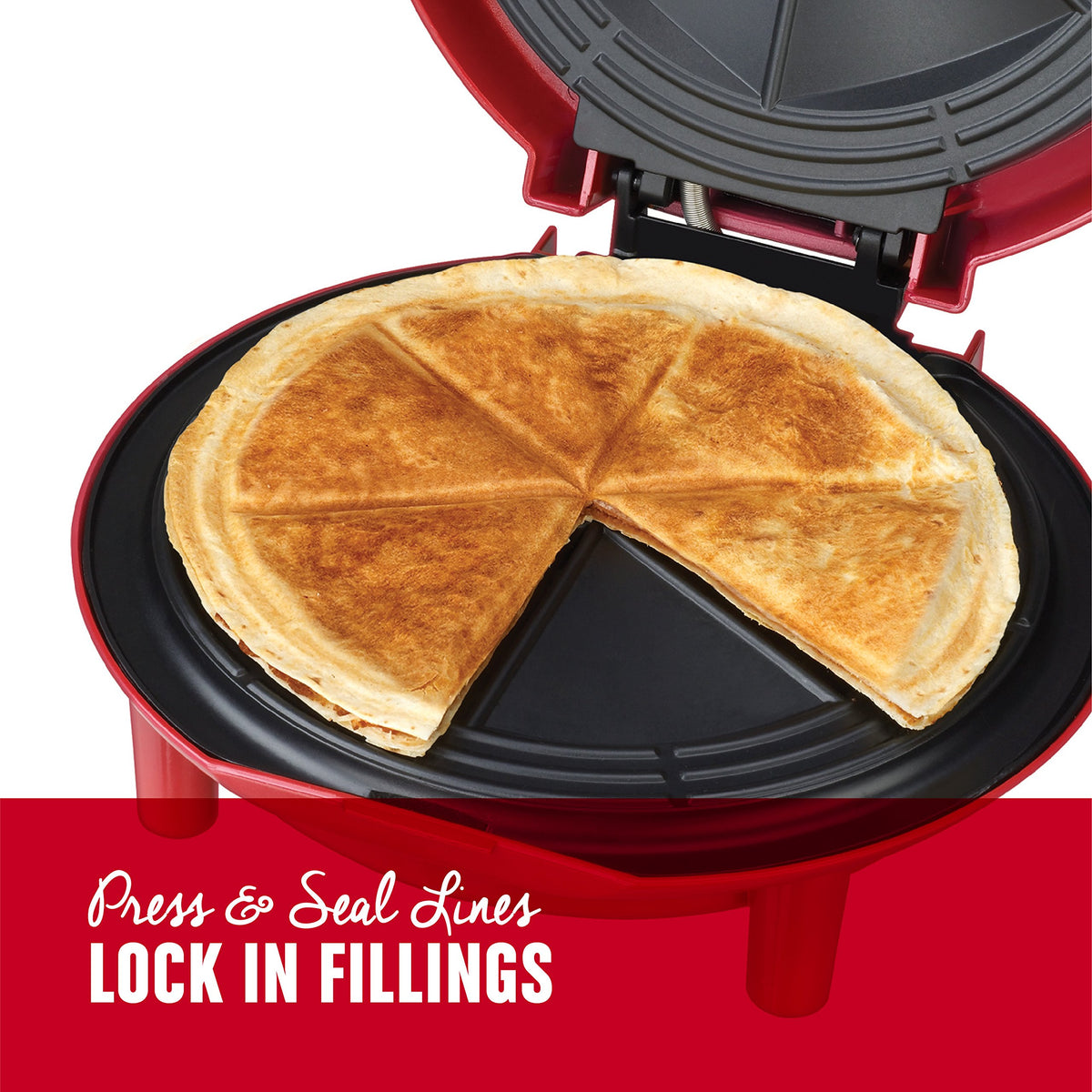 George Foreman Quesadilla Maker red sealing ridges lock fillings