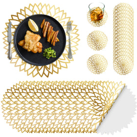 Geosar gold round placemats enhance table settings with elegant shine.