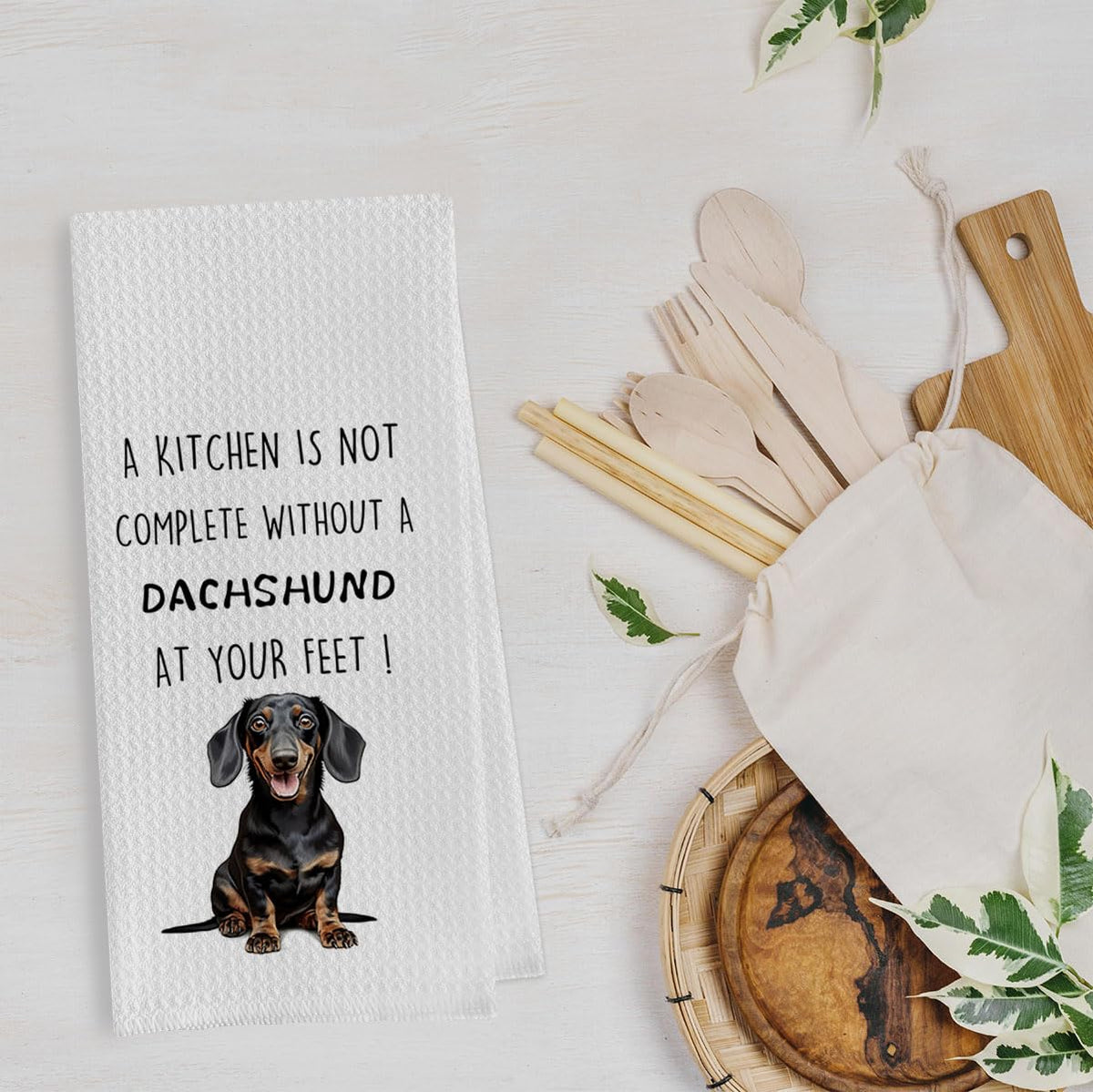 Geqtt dachshund dish towels folded close-up, ultra-soft microfiber