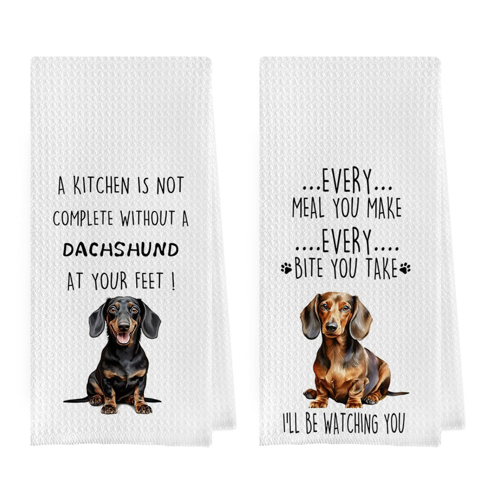 Geqtt dachshund dish towels front view, waffle weave for quick drying