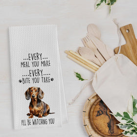 Geqtt dachshund dish towels hanging to dry in bright kitchen