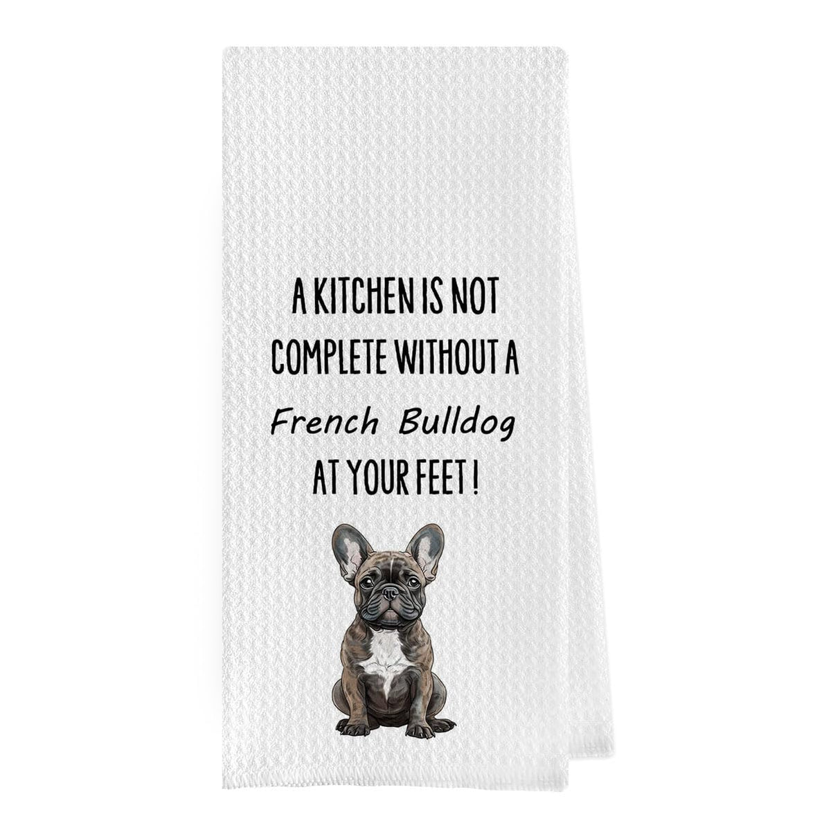 Geqtt French Bulldog dish towel set, playful pattern, quick-drying waffle weave.