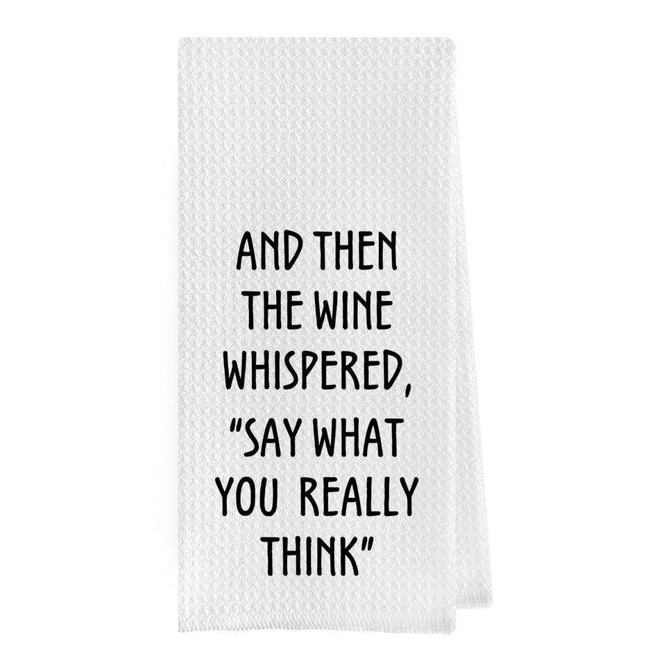 Geqtt wine lovers dish towel laid flat showing waffle weave and absorbency