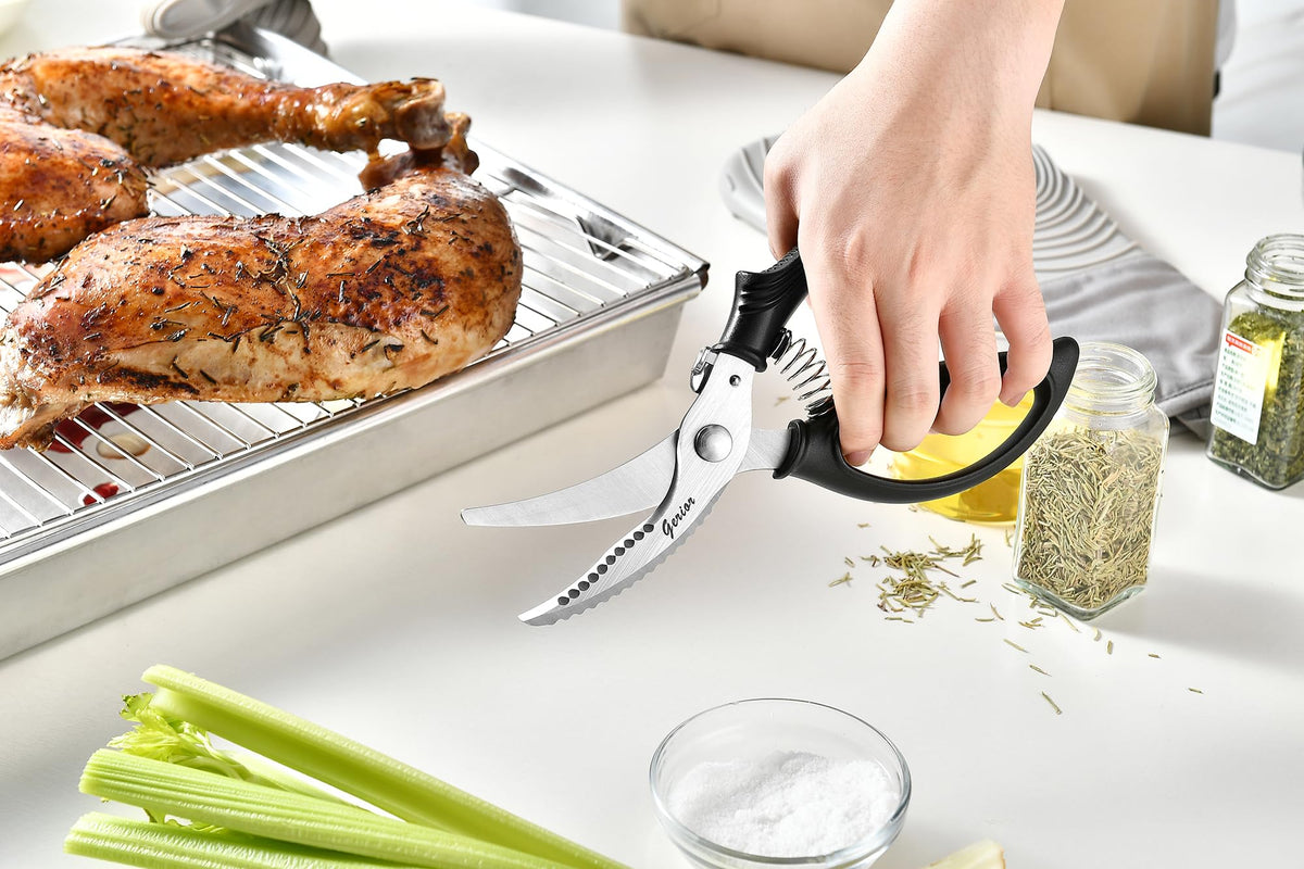 Gerior heavy duty poultry shears rust-resistant stainless steel for longevity.