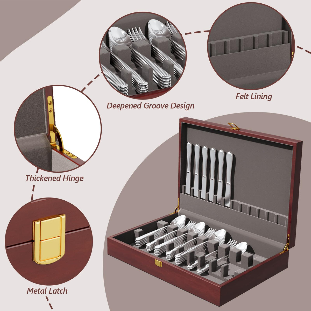 Gernshe gift-ready mahogany silverware chest suitable for weddings and anniversaries.