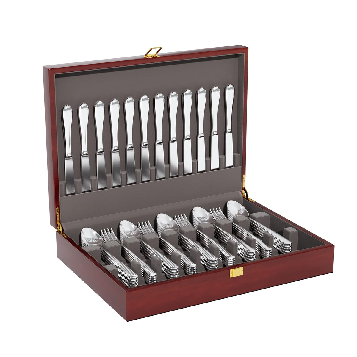 Gernshe mahogany wood silverware box with lid, elegant storage for cherished flatware.