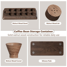 Gernshe walnut funnel and lids provide smooth transfer and airtight sealing.