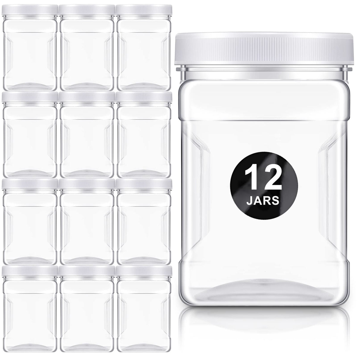 Gerrii 12-pack clear square jar front view, ideal for pantry organization and quick content checks.