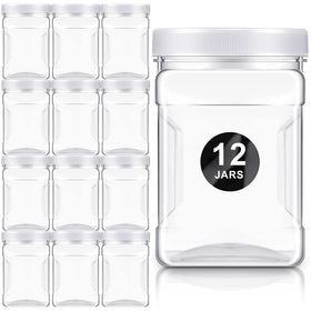 Gerrii 12-pack clear square jar front view, ideal for pantry organization and quick content checks.