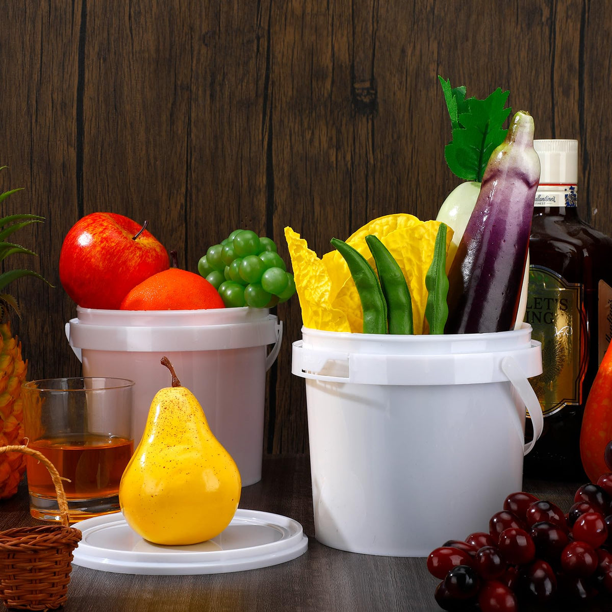 Gerrii white bucket stacked neatly to save space in pantry or shop.