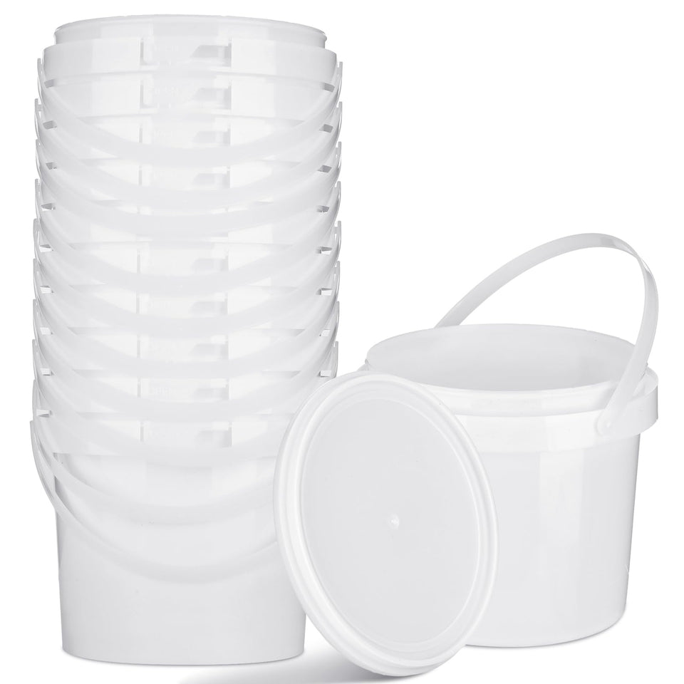Gerrii white plastic bucket with lid closed for airtight storage of dry goods.