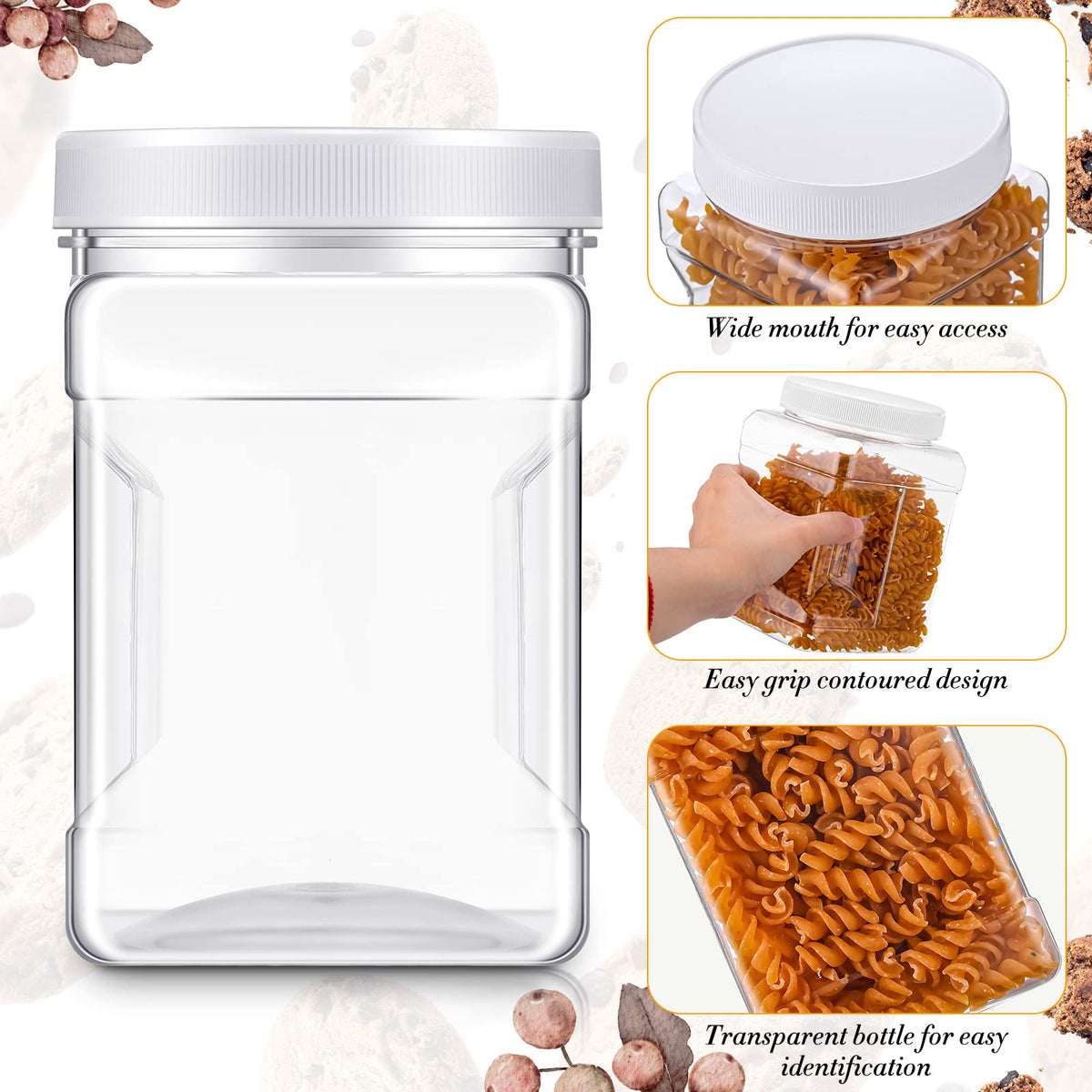 Gerrii wide-mouth square container with lid ideal for measuring ingredients.