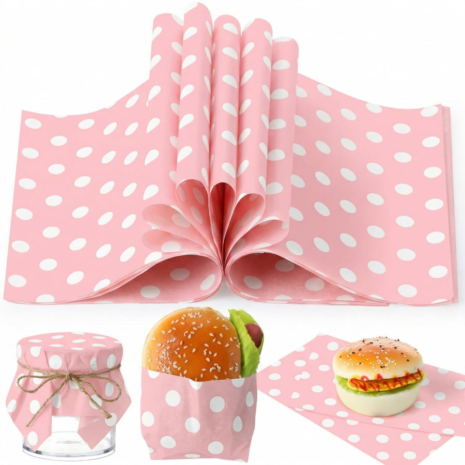 Gersoniel pink dot wax paper sheets for quick, clean food wrapping