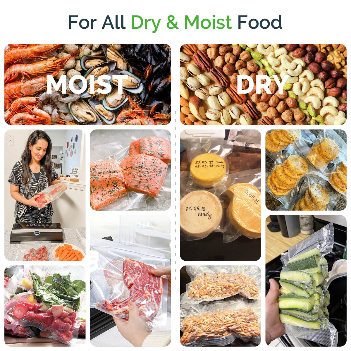 GERYON sous vide compatible bags support precise cooking with long-lasting freshness.