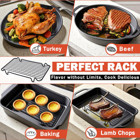 GESTONE dishwasher-safe roasting rack cleans easily after use.