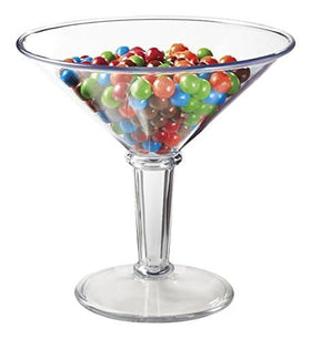GET shatterproof plastic jumbo martini glass enhances dessert and cocktail displays with scale.