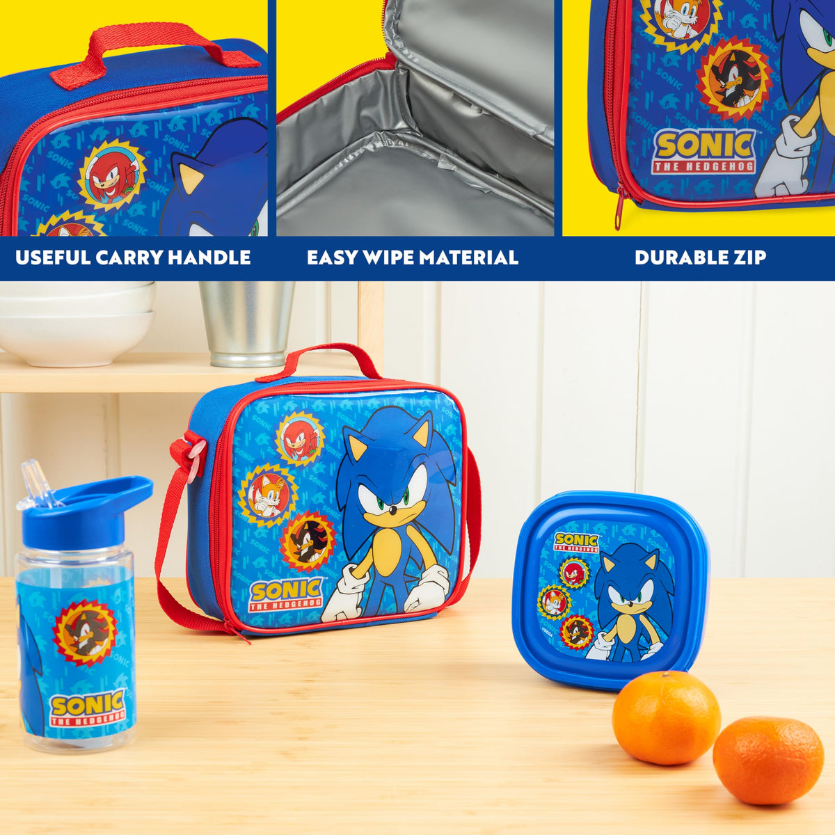 Get Trend Sonic Hedgehog lunch bag adjustable strap for cross-body or over-shoulder carry