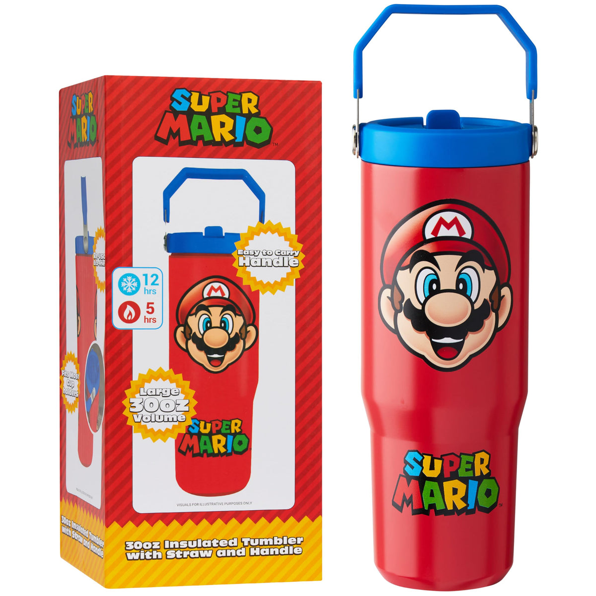 Get Trend Super Mario tumbler with red front view, ideal for school hydration
