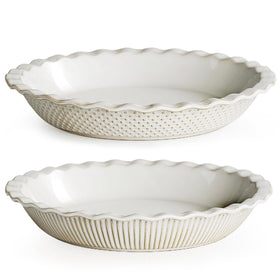 getstar ceramic pie pan set with embossed stripes and dots for even baking.