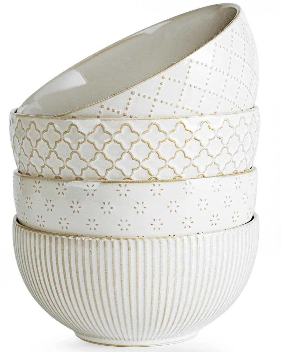 Getstar ceramic soup bowls with four embossed patterns for stylish serving