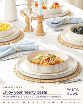 Getstar deep-dish ceramic bowls with textured stripes add everyday elegance.