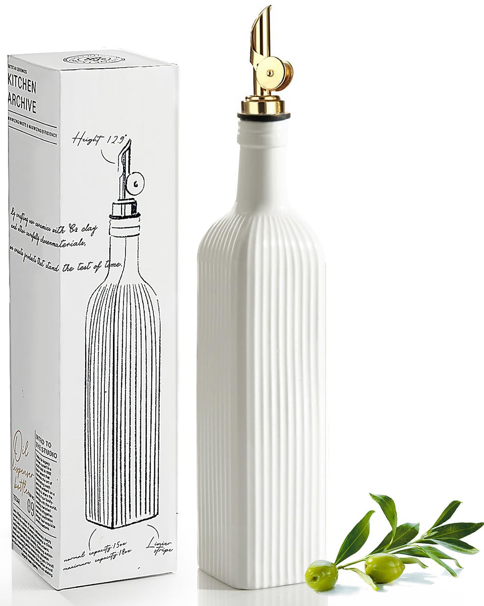 getstar olive oil dispenser with ceramic bottle and embossed stripes for stylish serving