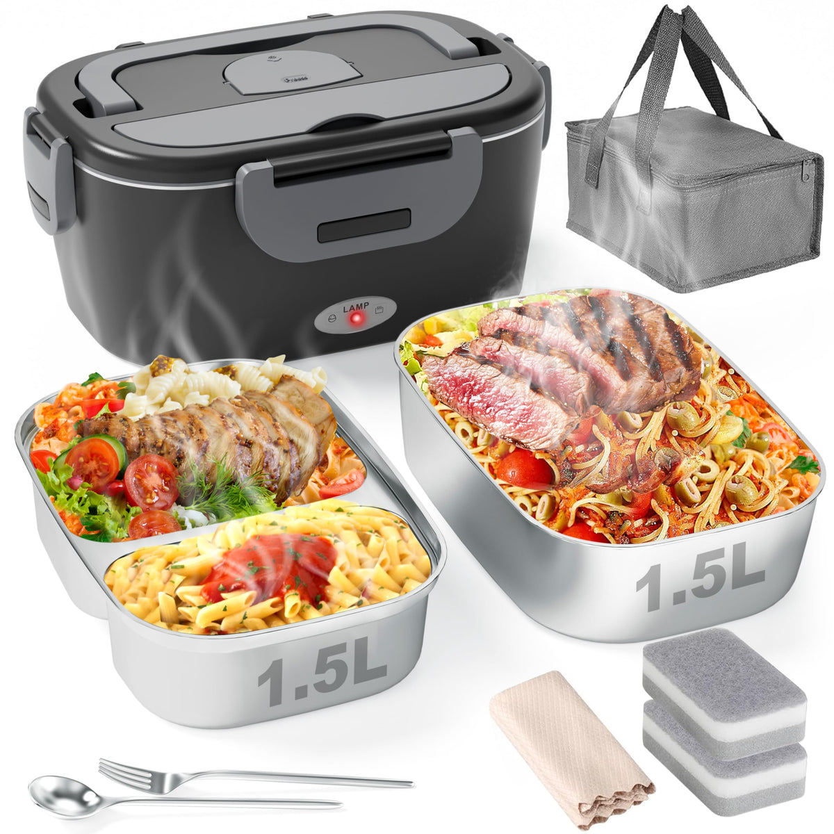 Geveniss electric lunch box heat quickly for on-the-go meals.
