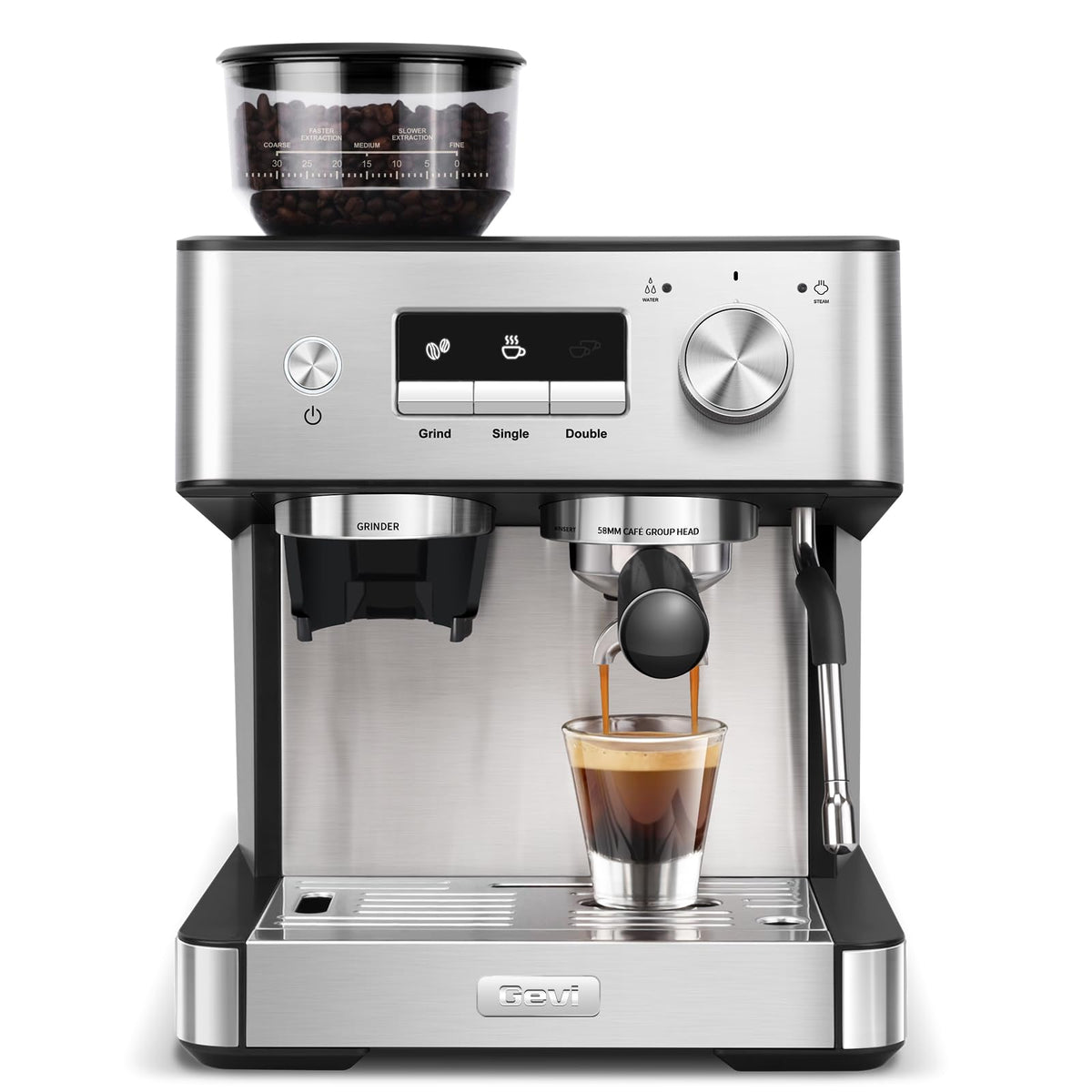 Gevi 20 Bar espresso machine front view for café-quality at home.