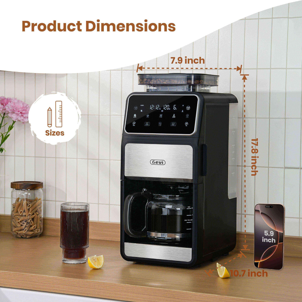 Gevi adjustable 4-to-10 cup brew size for servings