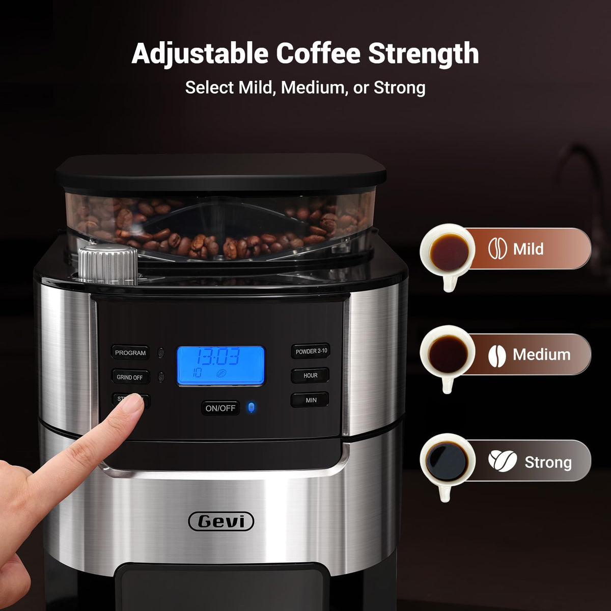 Gevi auto keep-warm feature maintains warmth after brewing.