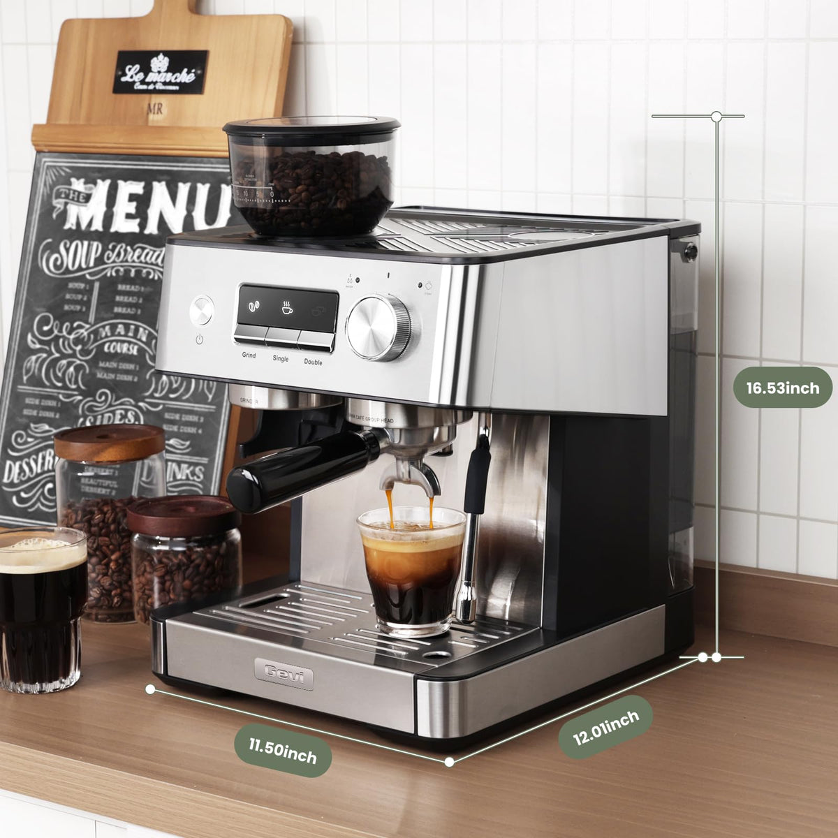 Gevi customizable grind and shot settings for personalized brews.