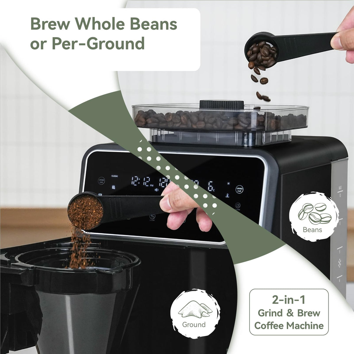 Gevi Grind & Brew built-in burr grinder for fresher grounds