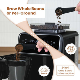 Gevi burr system with grind-cup programming for balanced brews