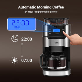 Gevi built-in burr grinder mills fresh beans for aroma-rich cups.