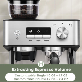 Gevi NTC-PID temperature control for stable brewing and steaming.
