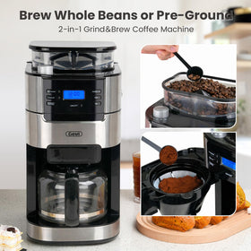 Gevi 1.5L water tank supports multiple servings at once.