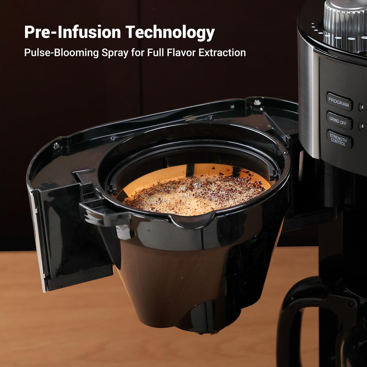Gevi pre-brew technology enhances extraction for richer aroma.