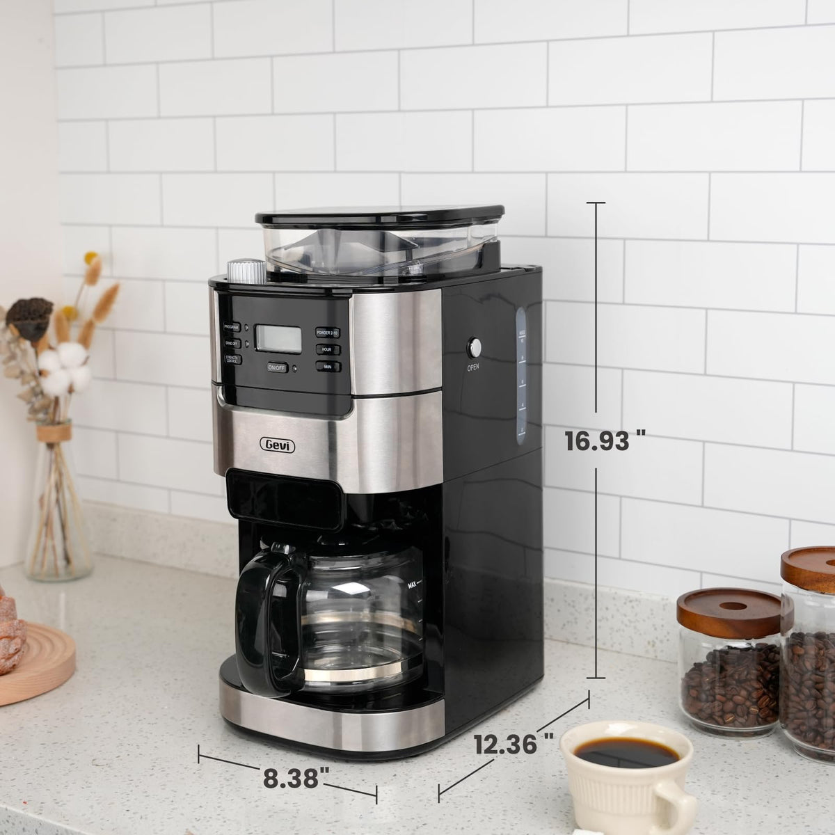 Gevi simple control panel for quick, straightforward brewing.