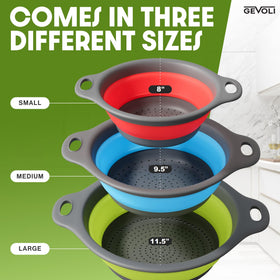 Gevoli edge-of-sink colander fits over sinks for mess-free draining.