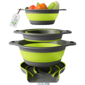 Gevoli collapsible colander large with self-draining base, ideal for rinsing large batches.