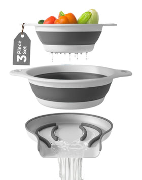 Gevoli collapsible colander large over-sink drains water directly into the sink for pasta.