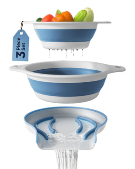 Gevoli collapsible colander large with draining tray for pasta rinsing.