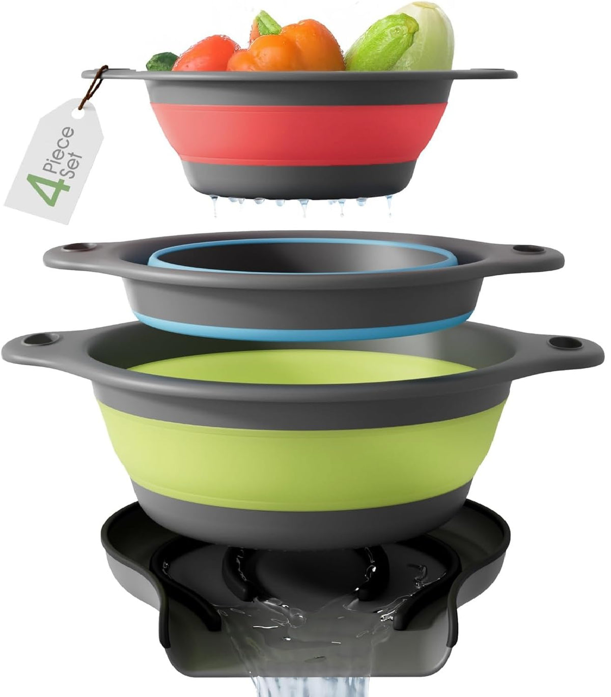 Gevoli collapsible colander demonstrates space-saving design for compact kitchens.